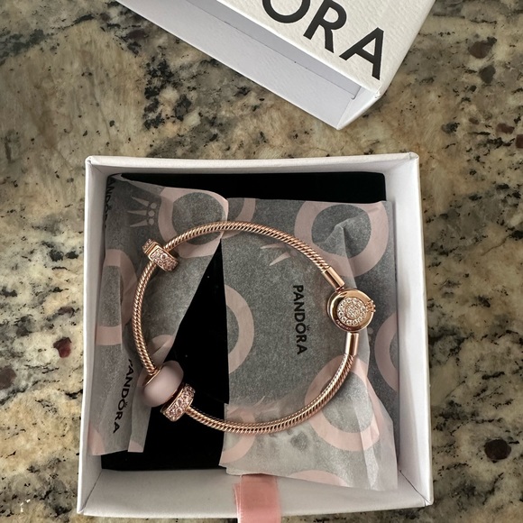Pandora Moments Sparkling Crown O Snake Chain Bracelet Rose Gold Set - Picture 7 of 8